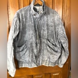 Vtg 80s Acid Wash Grey Denim Bomber Jacket